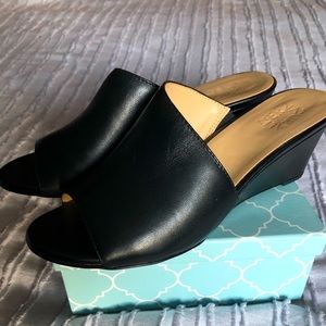 Naturalizer Open Toe Black Wedge Heels